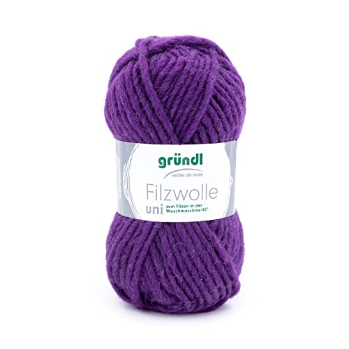 Gründl Filzwolle uni (Wolle zum Filzen, Stricken und Häkeln, Garn aus 100% Schurwolle, 50 g / 50 m, Nadelstärke: 8-9, 1 x 50 g), Lila von Gründl