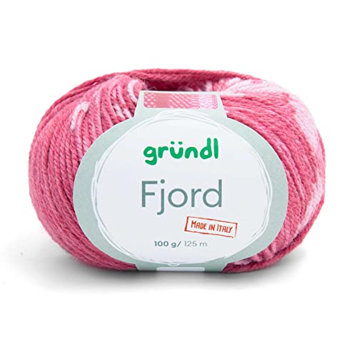Gründl Wolle Fjord Made in Italy (52 % Schurwolle Merino superwash, 48 % Microfaser ,100 g/125 m, Nadelstärke: 5 mm – 6 mm), himbeere-pastellrosa von Gründl