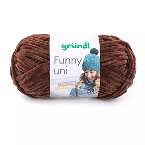 Gründl Funny uni Strick- & Häkelgarn (samtartiges Chenille-Garn aus 100% Polyester, 100 g / 120 m, Nadelstärke: 5-6, 1 x 100 g), Braun von Gründl