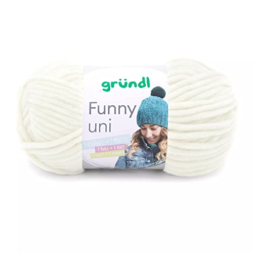 Gründl Funny uni Strick- & Häkelgarn (samtartiges Chenille-Garn aus 100% Polyester, 100 g / 120 m, Nadelstärke: 5-6, 1 x 100 g), Creme von Gründl