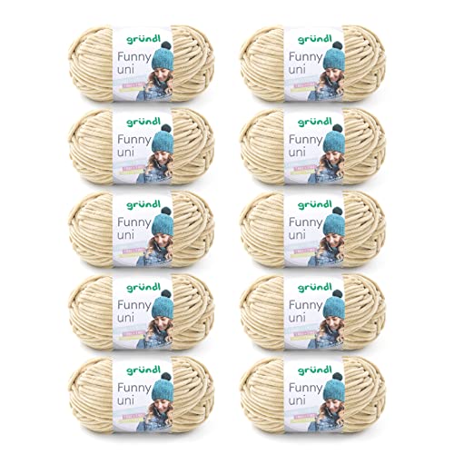 Gründl Wolle Funny uni - weiche Chenille Wolle zum Häkeln - Chenillegarn aus 100 % Polyester, 10 Knäuel (100 g/ 120 m, Nadelstärke: 5-6) - Beige von Gründl