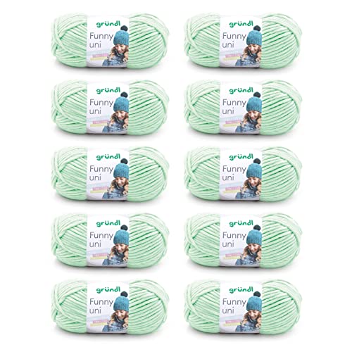Gründl Wolle Funny uni - weiche Chenille Wolle zum Häkeln - Kuschelig und hautfreundlich - 100 % Polyester - 10 Knäuel 100 g / 120 m - Nadelstärke 5 - 6, Pastellgrün von Gründl