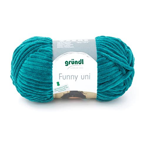 Gründl Funny uni Strick- & Häkelgarn (samtartiges Chenille-Garn aus 100% Polyester, 100 g / 120 m, Nadelstärke: 5-6, 1 x 100 g), Petrol von Gründl