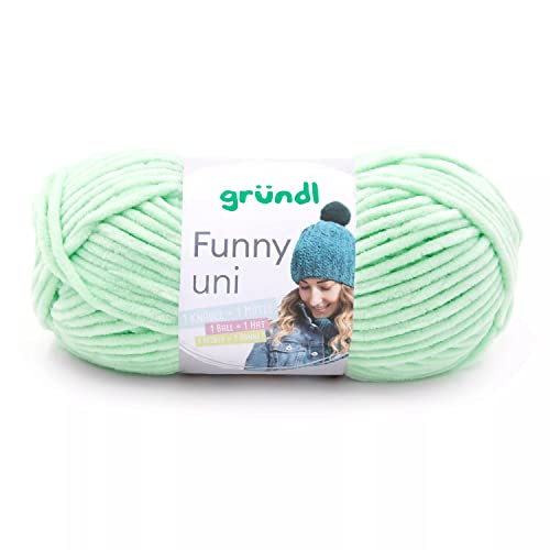 Gründl Funny uni Strick- & Häkelgarn (samtartiges Chenille-Garn aus 100% Polyester, 100 g / 120 m, Nadelstärke: 5-6, 1 x 100 g), pastellgrün von Gründl