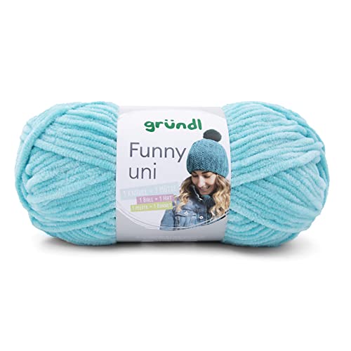 Gründl Funny uni Strick- & Häkelgarn (samtartiges Chenille-Garn aus 100% Polyester, 100 g / 120 m, Nadelstärke: 5-6, 1 x 100 g), türkis von Gründl