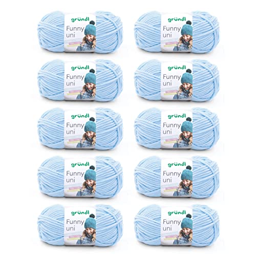 Gründl Wolle Funny uni - weiche Chenille Wolle zum Häkeln - Kuschelig und hautfreundlich - 100% Polyester - 10 Knäuel 100 g / 120 m - Nadelstärke 5-6, Pastellblau von Gründl
