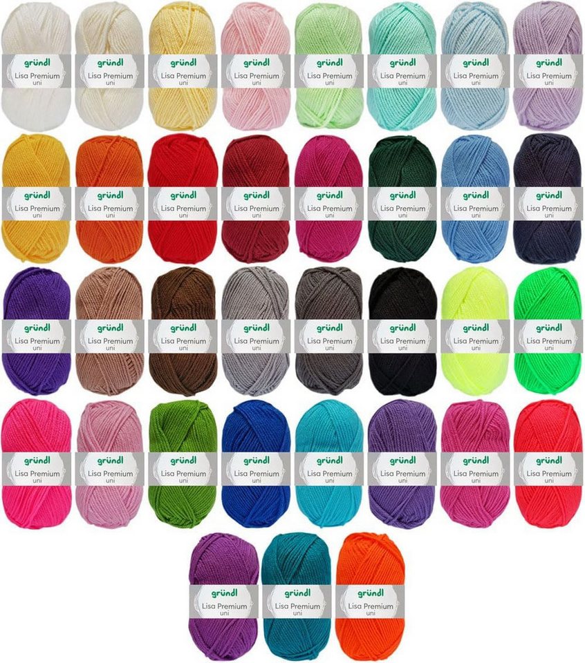 Gründl Gründl Wolle Lisa Premium Uni 20x50 Gramm aus 100% Polyacryl Bunt Mix Bastelgarn von Gründl