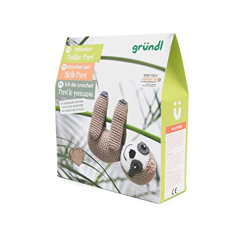 Gründl Häkelset Faultier Fred 14cm 6 Teile Kreativset Häkeln Nähen Nähset Bastelset von Gründl