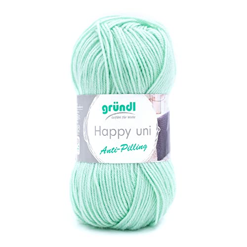 Gründl Happy uni (Strick- und Häkelgarn mit wollartigem Charakter aus 100 % Polyacryl, Anti-Pilling, 100 g / 250 m, Nadelstärke: 4 - 5, 1 x 100 g), Mint von Gründl