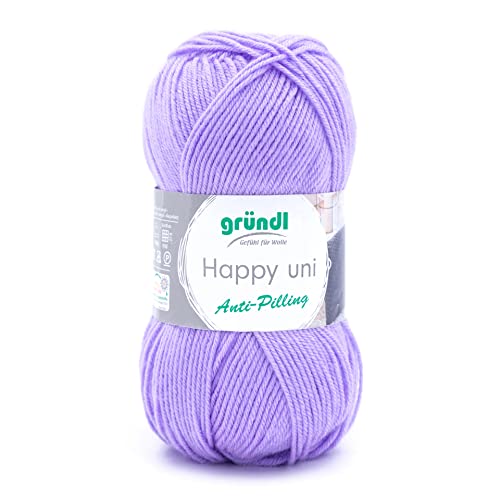 Gründl Happy uni (Strick- und Häkelgarn mit wollartigem Charakter aus 100 % Polyacryl, Anti-Pilling, 100 g / 250 m, Nadelstärke: 4 - 5, 1 x 100 g), Lila von Gründl