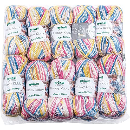 Gründl Happy Kiddy (Strick- und Häkelgarn mit wollartigem Charakter aus 100 % Polyacryl, Anti-Pilling, 100 g / 250 m, Nadelstärke: 4 - 5, 10 x 100 g), bonbon Color von Gründl