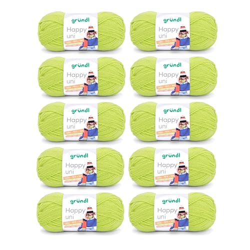 Gründl Happy uni (Strick- und Häkelgarn mit wollartigem Charakter aus 100% Polyacryl, Anti-Pilling, 100 g / 250 m, Nadelstärke: 4-5, 10 x 100 g), Limette von Gründl