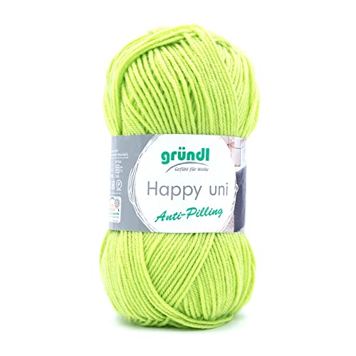 Gründl Happy uni (Strick- und Häkelgarn mit wollartigem Charakter aus 100 % Polyacryl, Anti-Pilling, 100 g / 250 m, Nadelstärke: 4 - 5, 1 x 100 g), Limette von Gründl