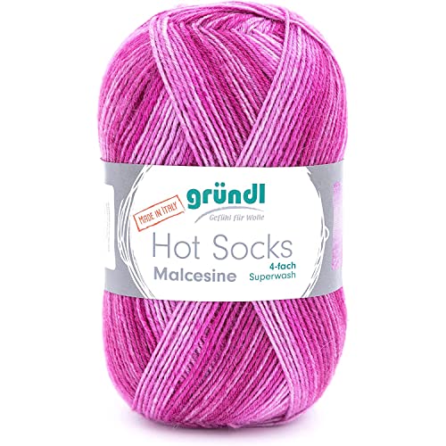 Gründl Hot Socks Malcesine (Sockenwolle aus 75% Schurwolle (superwash) und 25% Polyamid, Made in Italy, 4-fach Sockengarn, 100 g / 420 m, Nadelstärke: 2,5 mm - 3 mm, 1 x 100 g), fuchsia color von Gründl