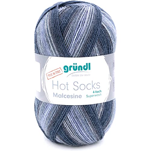 Gründl Hot Socks Malcesine (Sockenwolle aus 75% Schurwolle (superwash) und 25% Polyamid, Made in Italy, 4-fach Sockengarn, 100 g / 420 m, Nadelstärke: 2,5 mm - 3 mm, 1 x 100 g), graphit multicolor von Gründl