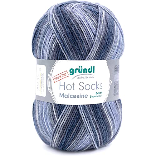 Gründl Hot Socks Malcesine (Sockenwolle aus 75% Schurwolle (superwash) und 25% Polyamid, Made in Italy, 6-fach Sockengarn, 150 g / 375 m, Nadelstärke: 3 mm - 4 mm, 1 x 150 g), graphit multicolor von Gründl