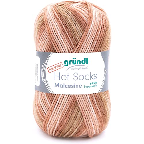 Gründl Hot Socks Malcesine (Sockenwolle aus 75% Schurwolle (superwash) und 25% Polyamid, Made in Italy, 6-fach Sockengarn, 150 g / 375 m, Nadelstärke: 3 mm - 4 mm, 1 x 150 g), kamel multicolor von Gründl