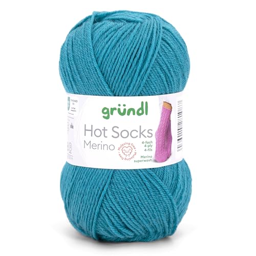 Gründl Hots Socks Merino uni, 4-fädige Sockenwolle, 50 g /200m,75% Schurwolle (Merino, superwash), 25% Polyamid,mulesing frei, Öko-tex Standard, (20 petrol) von Gründl