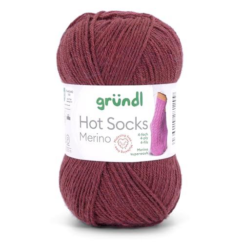 Gründl Hots Socks Merino uni, 4-fädige Sockenwolle, 50 g /200m,75% Schurwolle (Merino, superwash), 25% Polyamid,mulesing frei, Öko-tex Standard, (28 bordeaux) von Gründl