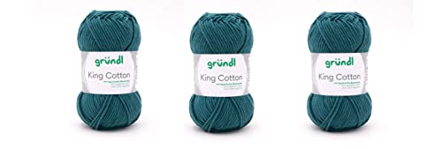 Gründl King Cotton (weiches und voluminöses Strick- und Häkelgarn aus 55% Polyacryl & 45% Baumwolle, 50 g / 78 m, Nadelstärke: 6-7, 1 x 50 g), Petrol, 28 x 31 x 7 cm von Gründl