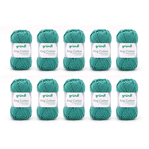 Gründl King Cotton (weiches und voluminöses Strick- und Häkelgarn aus 55 % Polyacryl & 45 % Baumwolle, 50 g / 78 m, Nadelstärke: 6 - 7, 10 x 50 g), Jade von Gründl