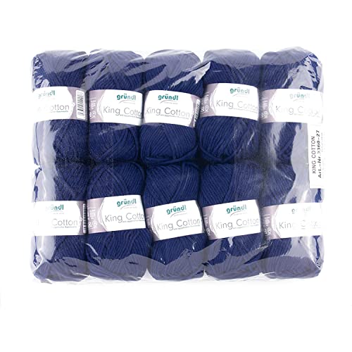 Gründl King Cotton (weiches und voluminöses Strick- und Häkelgarn aus 55 % Polyacryl & 45 % Baumwolle, 50 g / 78 m, Nadelstärke: 6 - 7, 10 x 50 g), Marine, 28 x 31 x 7 cm von Gründl