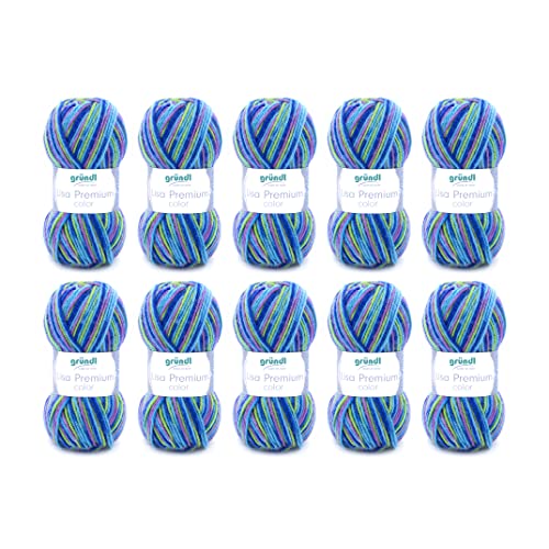 Gründl Wolle Lisa Premium color - Garn zum Stricken mit Farbverlauf - Strickgarn - Häkelgarn - Weich und hautfreundlich - 100 % Polyacryl 10 Knäuel 50 g / 133 m -Nadelstärke 3,5-4,5 - Mint-Rosa-Blau von Gründl