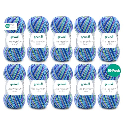 Gründl Wolle Lisa Premium color - Garn zum Stricken mit Farbverlauf - Strickgarn - Häkelgarn - Weich und hautfreundlich - 100 % Polyacryl 10 Knäuel 50 g / 133 m -Nadelstärke 3,5-4,5 - Mint-Rosa-Blau von Gründl