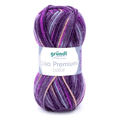 Gründl Lisa Premium color (Strick- & Häkelgarn mit wollähnlichem Charakter aus 100 % Polyacryl, 50 g / 133 m, Nadelstärke: 3,5 - 4,5, 1 x 50 g), brombeere-fuchsia-lila-color von Gründl