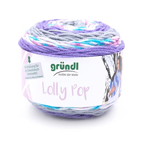 Gründl Lolly Pop Häkel- und Strickgarn (Wollähnliches und waschbares Universalgarn 100 %, Nadelstärke: 5 - 6,) 1 x 150 g, violett-mauve-zinn-weiß color von Gründl