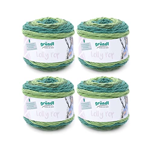 Gründl Wolle Lolly Pop - dicke Wolle zum Häkeln und Stricken mit Farbverlauf - Strickgarn - Weich und hautfreundlich - 100 % Polyacryl - 4 Knäuel 150 g / 240 m - Nadelstärke 5 - 6 - Mint Swirl von Gründl