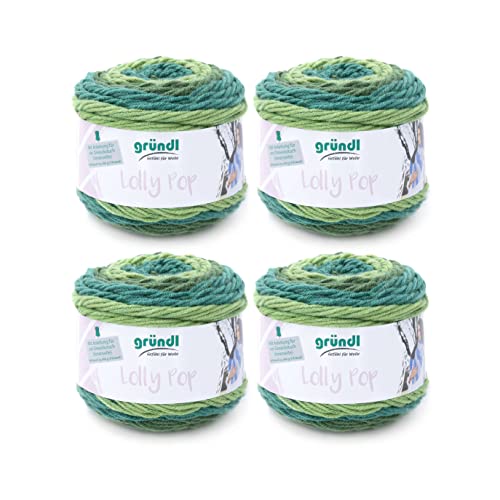 Gründl Lolly Pop Häkel- und Strickgarn (Wollähnliches und waschbares Universalgarn 100 % Polyacryl, 150 g / 240 m, Nadelstärke: 5 - 6, 4 x 150 g), Mint Swirl, 24 x 24 x 10 cm von Gründl