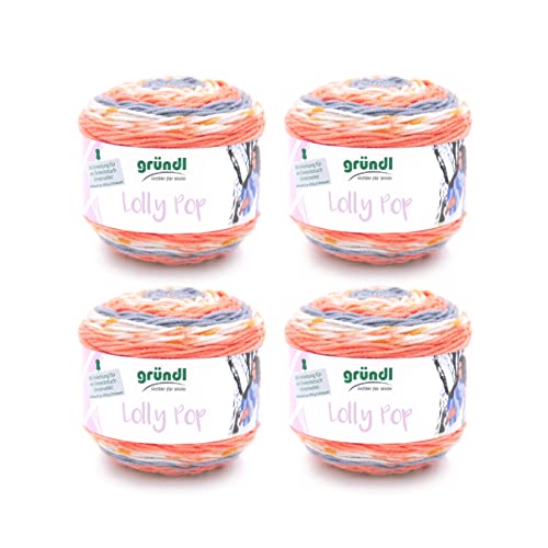 Gründl Lolly Pop Häkel- und Strickgarn (Wollähnliches und waschbares Universalgarn 100 % Polyacryl, 150 g / 240 m, Nadelstärke: 5 - 6, 4 x 150 g), manderine-orange-zinn-weiß color von Gründl