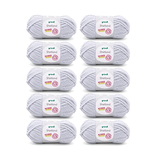 Gründl Wolle Shetland - Dicke Wolle zum Häkeln und Stricken - Winterwolle - Weich und wärmend - 80 % Polyacryl, 20 % Wolle - 10 Knäuel 100 g / 170 m - Nadelstärke 7-8 - Hellgrau Melange von Gründl
