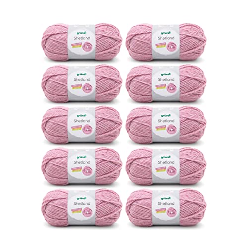 Gründl Shetland Wolle (modisches und weiches Strickgarn aus 80% Polyacryl und 20% Wolle, 100 g / 170 m, Nadelstärke: 7 - 8, 10 x 100 g), Rose Melange von Gründl