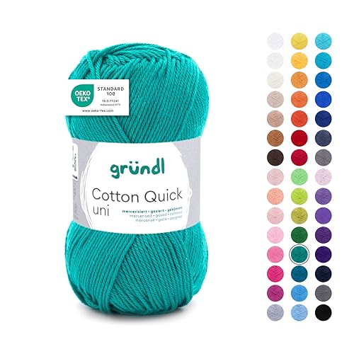 Gründl Cotton Quick Uni Strickgarn/Häkelgarn, 1 Knäuel à 50 g (farbenfrohes Garn aus 100 % Baumwolle, OEKO-TEX zertifiziert, 50 g / 125 m, Nadelstärke: 3 - 4, 1 x 50 g), Smaragd von Gründl