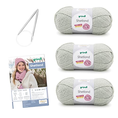 Gründl Strickset 3 x 100 g Shetland Wolle Strickgarn + Nadel 7 - 8 + Anleitung zum selber Stricken, 30 x 20 x 8 cm, moos melange Gründl Strickset 3 x 100 g Shetland Wolle Strickgarn + Nadel 7 - 8 + Anleitung zum selber Stricken, 30 x 20 x 8 cm, moos melange von Gründl