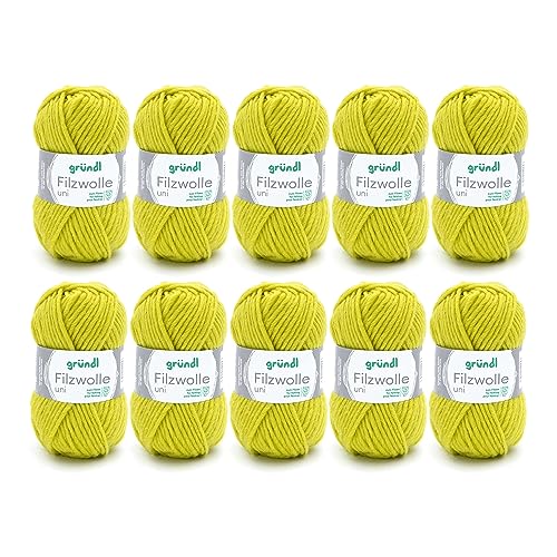 Gründl Wolle Filzwolle uni - Dicke Wolle zum Filzen in der Waschmaschine - Strickgarn zum Filzen - Weich und hautfreundlich - 100 % Schurwolle - 10 Knäuel 50 g /50 m -Nadelstärke 8 -9 - Limette Gründl Wolle Filzwolle uni - Dicke Wolle zum Filzen in der Waschmaschine - Strickgarn zum Filzen - Weich und hautfreundlich - 100 % Schurwolle - 10 Knäuel 50 g /50 m -Nadelstärke 8 -9 - Limette von Gründl