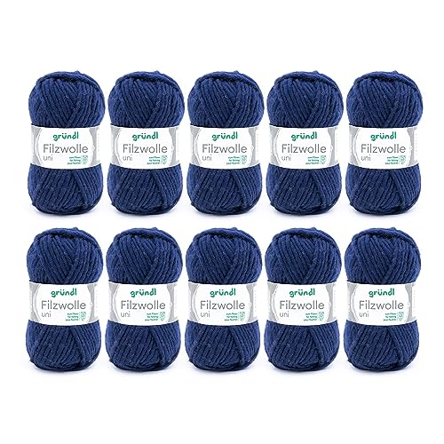 Gründl Wolle Filzwolle uni - Dicke Wolle zum Filzen in der Waschmaschine - Strickgarn zum Filzen - Weich und hautfreundlich - 100 % Schurwolle - 10 Knäuel 50 g /50 m -Nadelstärke 8 -9 - Marine von Gründl