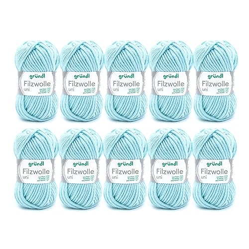 Gründl Wolle Filzwolle uni - Dicke Wolle zum Filzen in der Waschmaschine - Strickgarn zum Filzen - Weich und hautfreundlich - 100 % Schurwolle - 10 Knäuel 50 g /50 m -Nadelstärke 8 -9 - Mint von Gründl