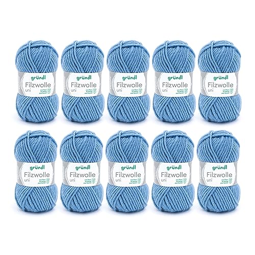 Gründl Wolle Filzwolle uni - Dicke Wolle zum Filzen in der Waschmaschine - Strickgarn zum Filzen - Weich und hautfreundlich - 100 % Schurwolle - 10 Knäuel 50 g /50 m -Nadelstärke 8 -9 - Taubenblau Gründl Wolle Filzwolle uni - Dicke Wolle zum Filzen in der Waschmaschine - Strickgarn zum Filzen - Weich und hautfreundlich - 100 % Schurwolle - 10 Knäuel 50 g /50 m -Nadelstärke 8 -9 - Taubenblau von Gründl