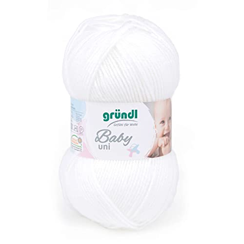 Gründl Baby uni Wolle (OEKO-TEX zertifizierte Wolle, strapazierfähig und pflegeleicht, 70 % Polyacryl 30 % Polyamid, 50 g / 150 m, Nadelstärke: 3,5 - 4,5, 1 x 50 g), Weiß von Gründl