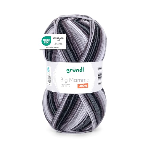 Gründl Wolle Big Mamma Print - XXL Wolle zum Stricken mit Farbverlauf - Weich und hautfreundlich - 100% Polyacryl - 1 Knäuel 400 g / 1040 m - Nadelstärke 3,5-4,5 - anthrazit-steingrau-mausgrau-weiß Gründl Wolle Big Mamma Print - XXL Wolle zum Stricken mit Farbverlauf - Weich und hautfreundlich - 100% Polyacryl - 1 Knäuel 400 g / 1040 m - Nadelstärke 3,5-4,5 - anthrazit-steingrau-mausgrau-weiß von Gründl