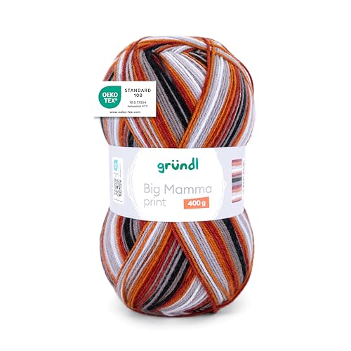 Gründl Wolle Big Mamma Print - XXL Wolle zum Stricken mit Farbverlauf - Weich und hautfreundlich - 100% Polyacryl - 1 Knäuel 400 g / 1040 m - Nadelstärke 3,5-4,5 - kürbis-feuerrot-hellgrau Gründl Wolle Big Mamma Print - XXL Wolle zum Stricken mit Farbverlauf - Weich und hautfreundlich - 100% Polyacryl - 1 Knäuel 400 g / 1040 m - Nadelstärke 3,5-4,5 - kürbis-feuerrot-hellgrau von Gründl