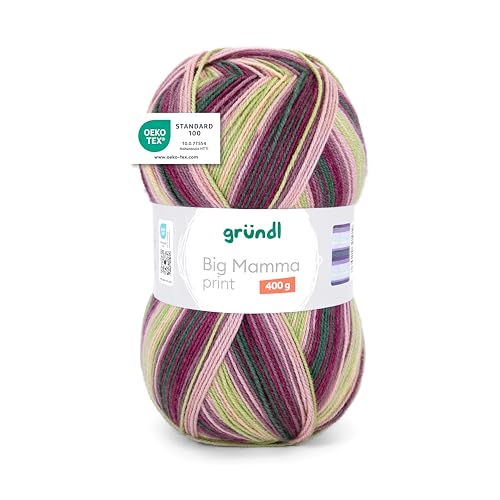 Gründl Wolle Big Mamma Print - XXL Wolle zum Stricken mit Farbverlauf - Weich und hautfreundlich - 100% Polyacryl - 1 Knäuel 400 g / 1040 m - Nadelstärke 3,5-4,5 - malve-nude-limette-graugrün von Gründl