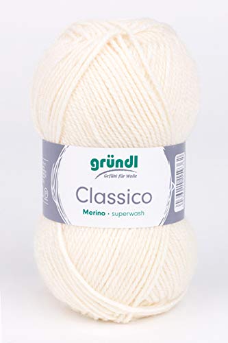 Gründl Wolle Classico, Merino superwash,50 gr. tolle Farben zum Stricken u. Häkeln, (02 creme) von Gründl