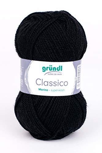 Gründl Wolle Classico, Merino superwash,50 gr. tolle Farben zum Stricken u. Häkeln, (20 schwarz) von Gründl
