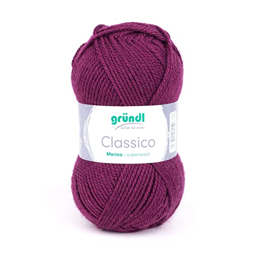 Gründl Classico Wolle (OEKO-TEX® zertifiziertes Strickgarn aus 50% Schurwolle (Merino) & 50% Polyacryl, 50 g/120 m, Nadelstärke: 3,5-4,5, 1 Knäuel á 50 g), Bordeaux von Gründl