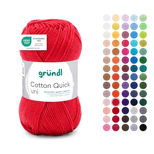 Gründl Wolle Cotton Quick uni - dünne Wolle zum Häkeln - Strickgarn - Häkelgarn - Glänzend und hautfreundlich - 100% Baumwolle - 1 Knäuel 50 g / 125 m - Nadelstärke 3-4 - feuerrot Gründl Wolle Cotton Quick uni - dünne Wolle zum Häkeln - Strickgarn - Häkelgarn - Glänzend und hautfreundlich - 100% Baumwolle - 1 Knäuel 50 g / 125 m - Nadelstärke 3-4 - feuerrot von Gründl