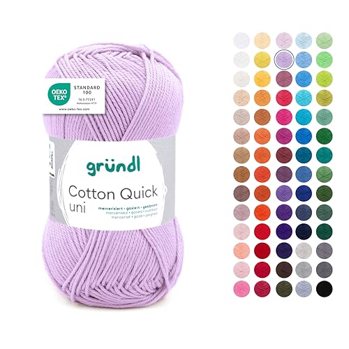 Gründl Wolle Cotton Quick uni - dünne Wolle zum Häkeln - Strickgarn - Häkelgarn - Glänzend und hautfreundlich - 100% Baumwolle - 1 Knäuel 50 g / 125 m - Nadelstärke 3-4 - flieder von Gründl